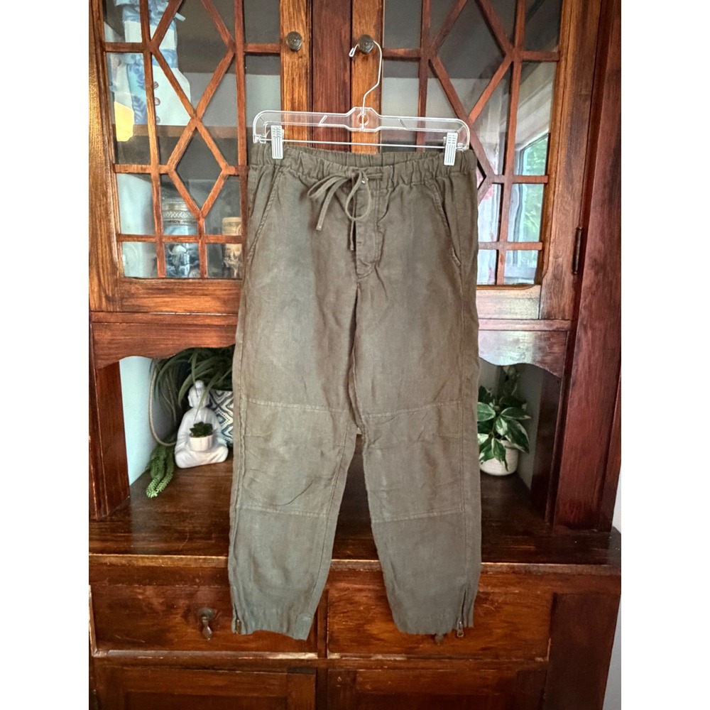 Vince Womens Small Olive Green 100% Linen Jogger Cargo Pants